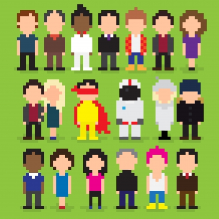 Set of pixel art people icons, vector illustrationのイラスト素材