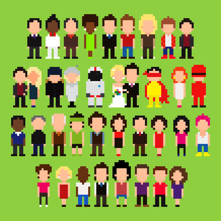 Big set of pixel art peopleのイラスト素材