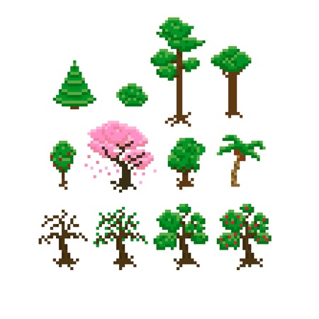 Set of pixel art treesのイラスト素材