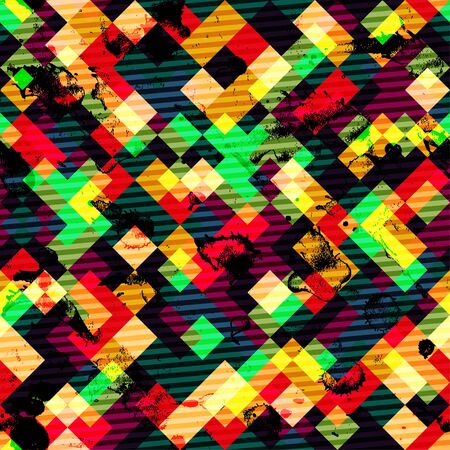 Seamless background with diagonal lines, squares and grunge textureのイラスト素材