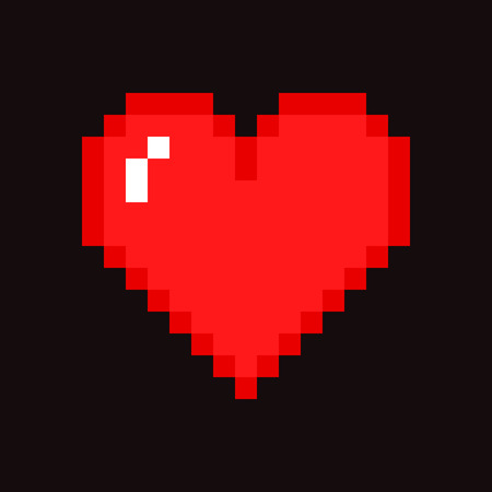 Pixel art heart isolated on dark background