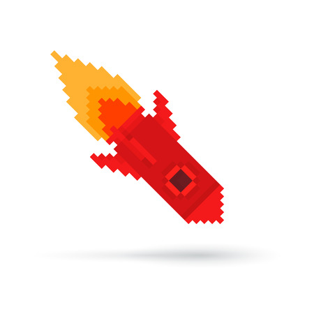 Pixel art rocket flying down, falling on white backgroundのイラスト素材