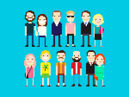 Set of different pixel art charactersのイラスト素材