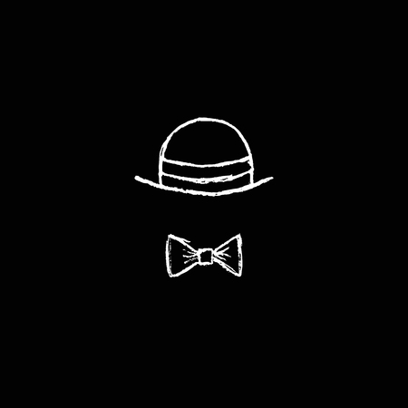 Black background with pencil hand drawn hat and bow tieのイラスト素材