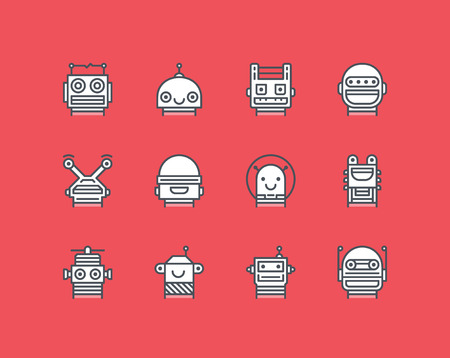 Set of outline icons with different robot faces