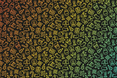 Christmas background with gradient colored outline Christmas iconsのイラスト素材