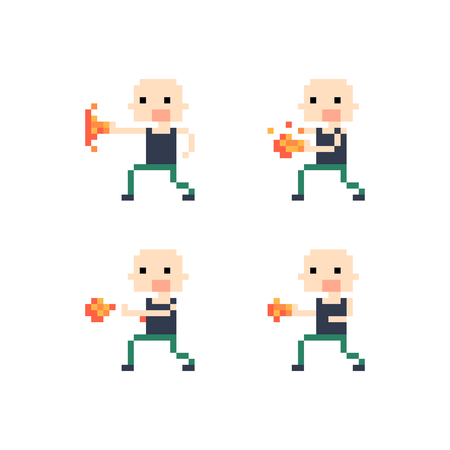 Pixel art guy with bald head throwing fireのイラスト素材