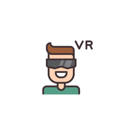 Icon of young man wearing virtual reality glasses helmetのイラスト素材
