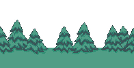 Pixel art seamless summer background with many spruce treesのイラスト素材