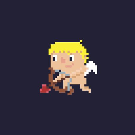 Flying pixel art Cupid aiming with a bow and smilingのイラスト素材