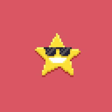 Pixel art star character with sunglasses isolated on pink backgroundのイラスト素材