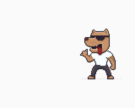 Pixel art funky dog in sunglasses showing shaka gestureのイラスト素材