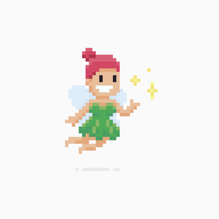 Pixel art happy flying fairy character with magic sparklesのイラスト素材