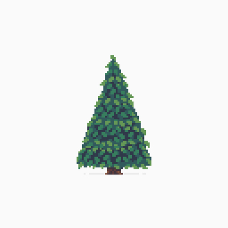 Pixel art spruce tree isolated on white backgroundのイラスト素材