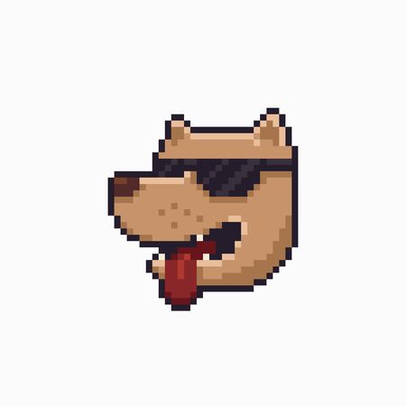 Pixel art smiling dog head in sunglassesのイラスト素材