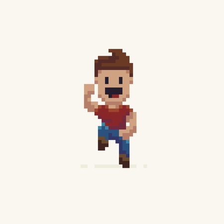 Pixel art happy jumping male character, vector illustration.のイラスト素材