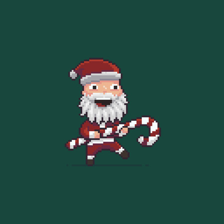 Pixel art Santa with striped Christmas candyのイラスト素材
