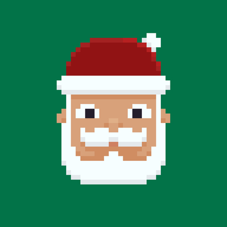 Pixel art Santa's head isolated on green backgroundのイラスト素材