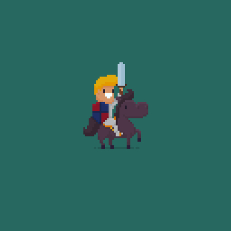 Pixel art knight with sword sitting sitting on horseのイラスト素材