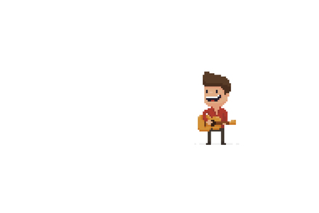 Pixel art male character performing with acoustic guitarのイラスト素材