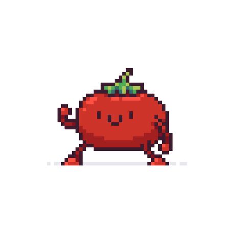 Pixel art cute tomato character isolated on white backgroundのイラスト素材