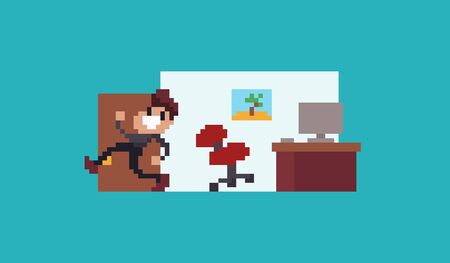 Pixel art male character running away from workplaceのイラスト素材