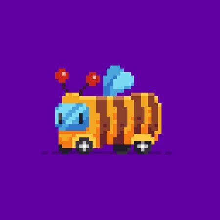 Pixel art cute bumblebee bus characterのイラスト素材