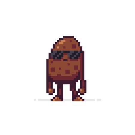Pixel art cool potato character isolated on white background