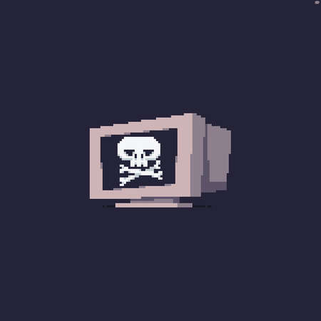 Pixel art old school monitor with pirate flag on the screenのイラスト素材
