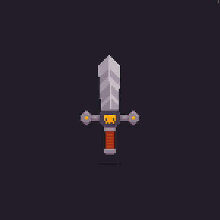 Pixel art sword with golden skull isolated on darkのイラスト素材