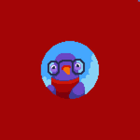 Pixel art smart looking bird in glassesのイラスト素材