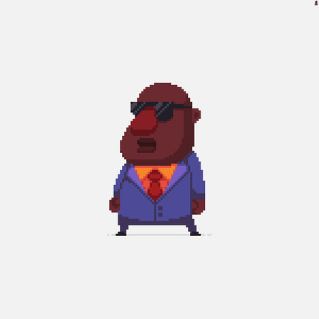 Pixel art successful man in office suit and black sun glassesのイラスト素材