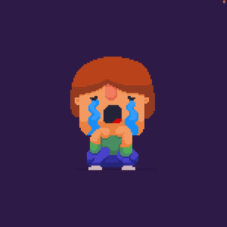 Pixel art crying character isolated on dark backgroundのイラスト素材