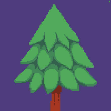 Beautiful pixel art green fir tree on violet backgroundのイラスト素材