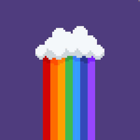Pixel art cloud with cloud with rainbow falling out of itのイラスト素材