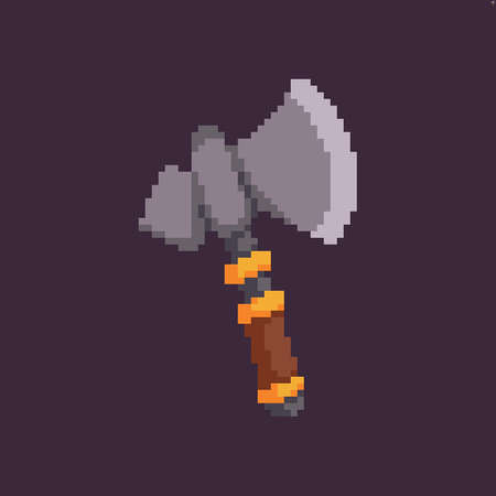 Pixel art axe icon isolated on dark backgroundのイラスト素材