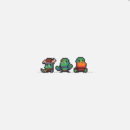 Pixel art tiny low resolution icons of three orc characters