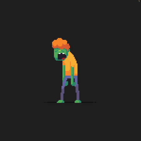Pixel art sleeping male zombie character with open mouth