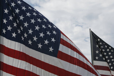 close / tight shot of a Pair of U,S, Flagsの写真素材