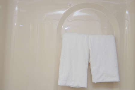 toiletry bag with travel toiletries, small plastic bottles of hygiene products and soap, Hotel Guest Room Suppliesの写真素材
