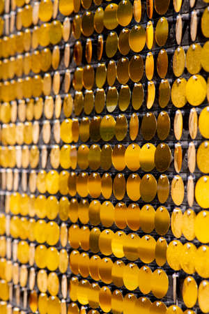 Sequins reflective background. Golden Sequins, Sparkling,の写真素材