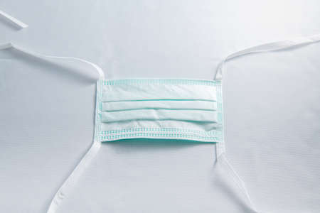 Tie-On Surgical Mask and coronavirus protection isolated on a white background,の写真素材