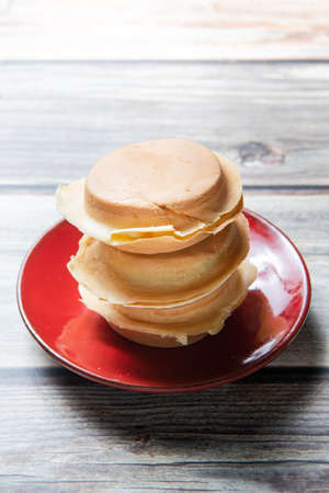 red bean cake (Imagawayaki) is a Japanese dessert and filled with sweet azuki bean pasteの写真素材