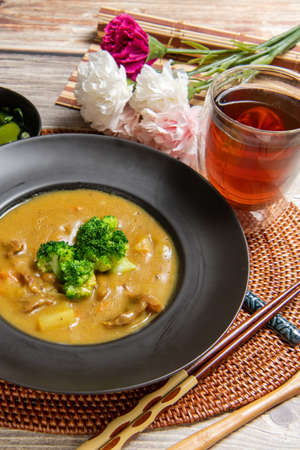 Pork Curry Rice on wooden backgroundの写真素材