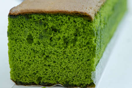 sponge cake with matcha and honey, castella cake, (Japanese sponge cake)の写真素材