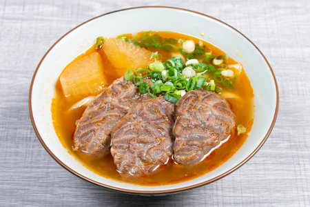 Taiwanese beef noodle soup is a noodle soup dish originating from Taiwanの写真素材