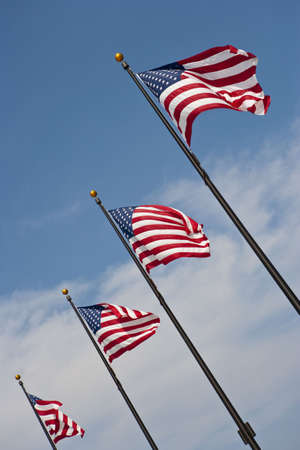 flags on the Navy Pier on Lake Michigan, Chicago, Illinois, United States of Americaの写真素材