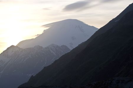 Sunset in Caucasus Mountains, Elbrus, Adilsu june 2010の写真素材