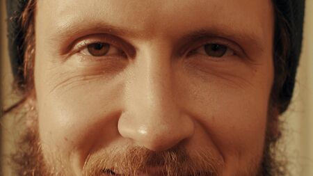 Portrait of caucasian man. He just looking in camera. Close up