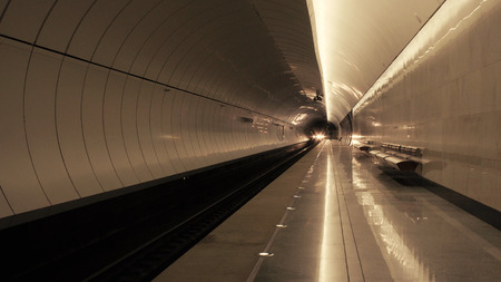 The train arriving to the subway stationのeditorial素材